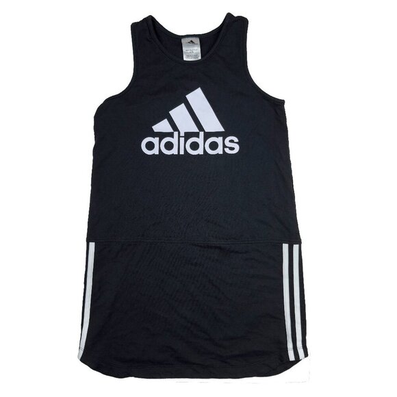 ADIDAS Logo Sleeveless Girl Black Knee-Length Pullover Cotton Shirt Tank Dress L - Picture 1 of 4